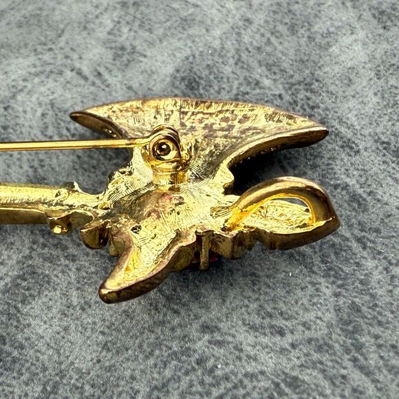 Hatchet Axe Brooch Pendant Vintage Unmarked Gold-tone Metal Rhinestone 3.25" H - Picture 9 of 11